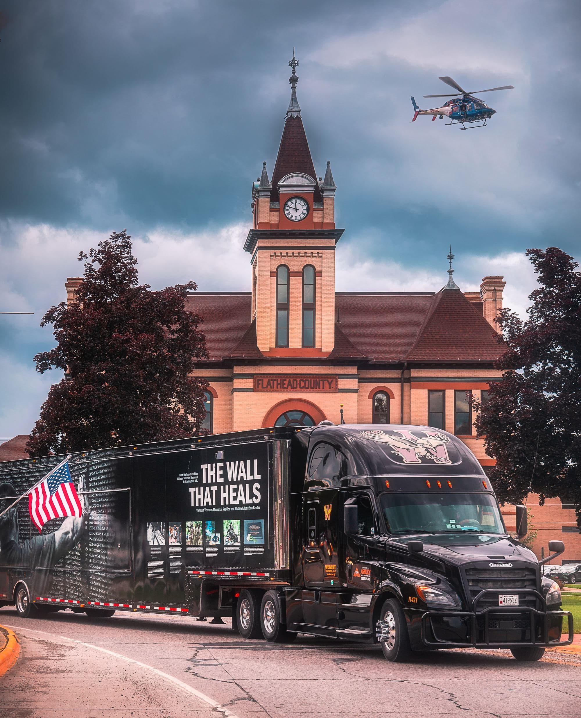 The Wall That Heals truck and trailer during an escort